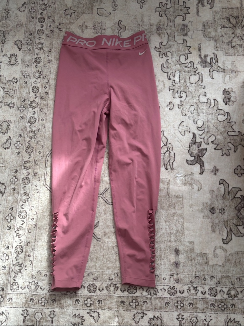 Nike Dusty Pink Pro Training Leggings with Lattice Detail